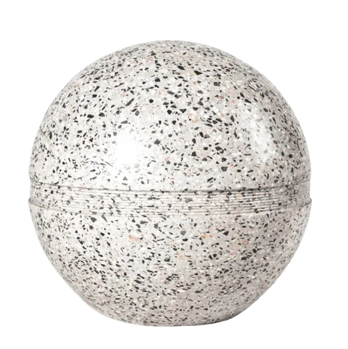 Bollard teraso berbentuk bulat dengan motif agregat alami untuk area pedestrian dan trotoar