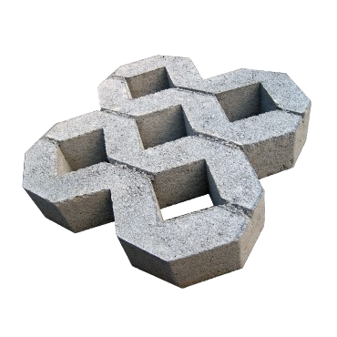 Grass block lubang 5 berbahan beton dengan desain berlubang untuk resapan air dan area penghijauan.