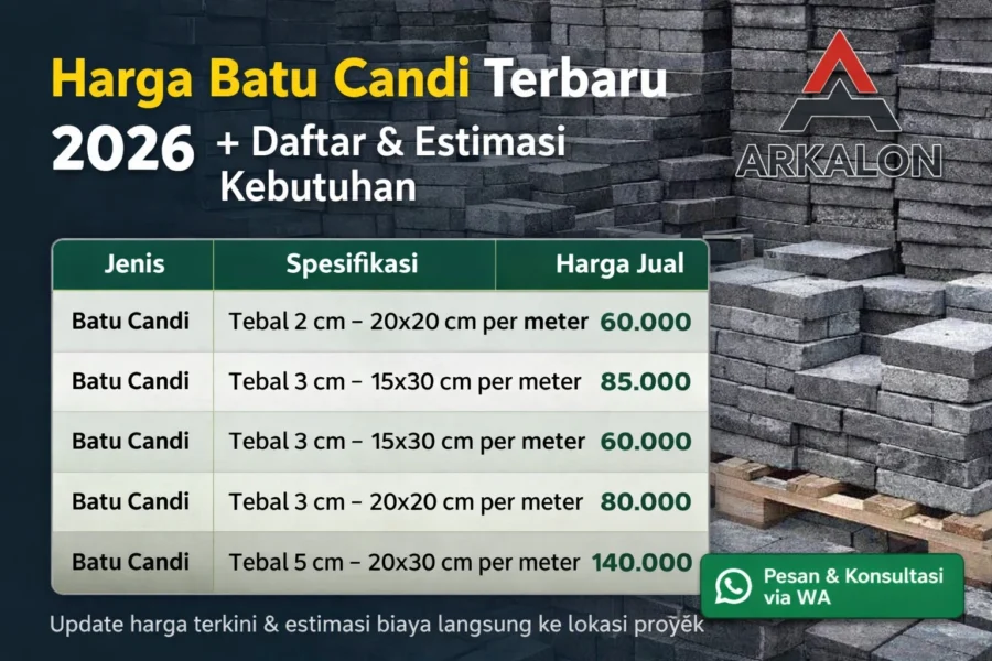 Harga batu candi terbaru 2026 lengkap dengan spesifikasi ukuran dan ketebalan per meter persegi