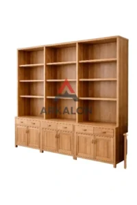 Rak display toko kayu custom full solid untuk retail dan showroom