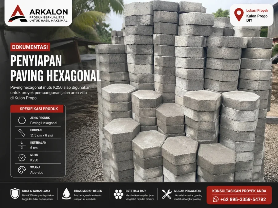 dokumentasi penyiapan paving hexagonal mutu k250 untuk proyek villa di kulon progo