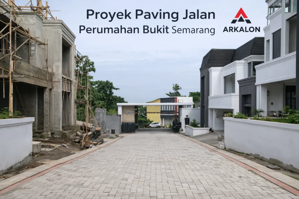 Proyek paving jalan perumahan Bukit Semarang menggunakan paving holland natural oleh Arkalon