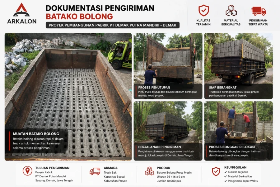 dokumentasi pengiriman batako bolong ke proyek pembangunan pabrik di Demak