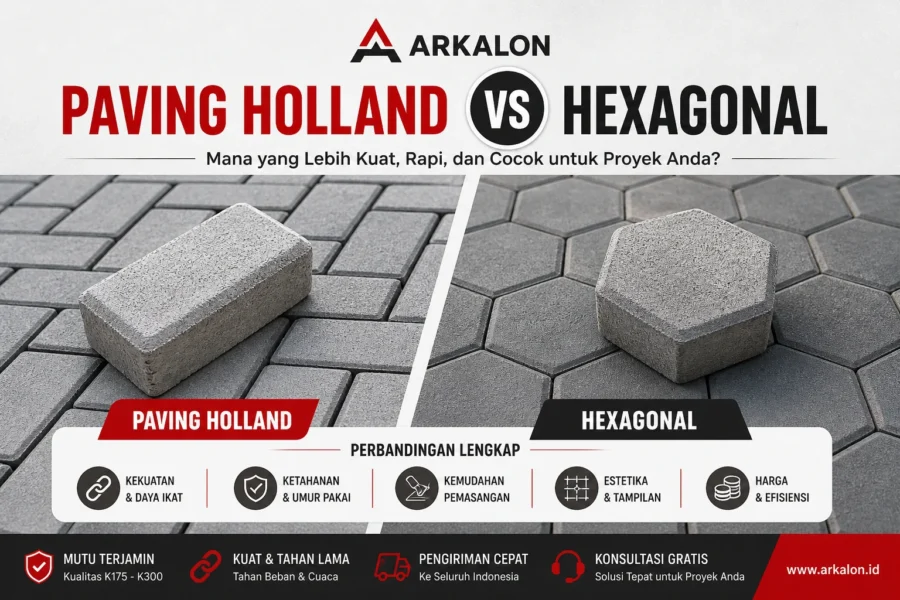 Perbandingan paving Holland dan hexagonal untuk area parkir dan jalan dengan kekuatan dan tampilan berbeda
