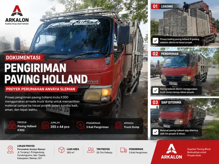 Dokumentasi pengiriman paving holland K300 ke proyek Perumahan Anvaya Sleman Yogyakarta