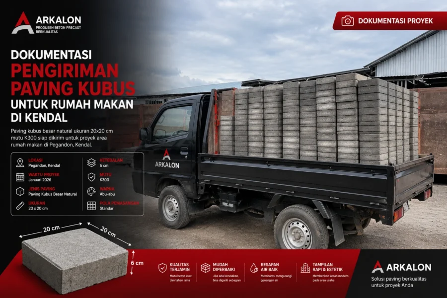 Dokumentasi pengiriman paving kubus besar natural untuk proyek rumah makan di Pegandon Kendal