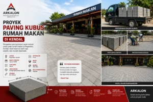 Proyek paving kubus besar natural untuk area rumah makan di Pegandon Kendal oleh Arkalon