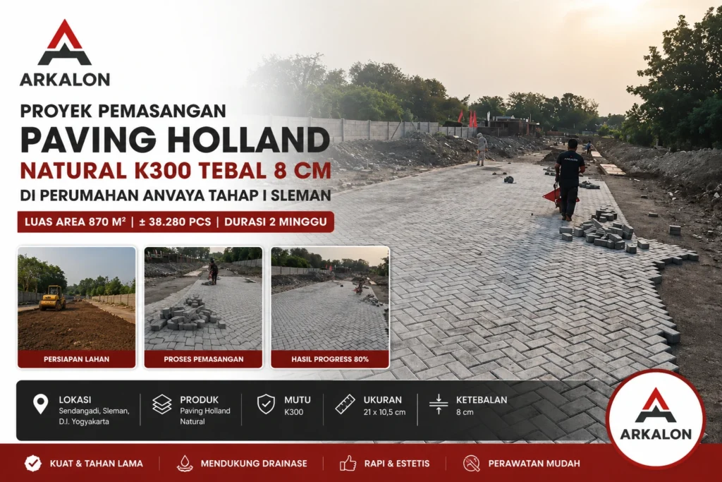 Proyek pemasangan paving holland natural K300 tebal 8 cm di Perumahan Anvaya Tahap I Sleman Yogyakarta