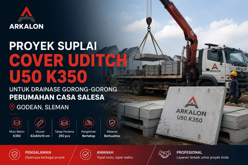 Proyek suplai Cover Uditch U50 K350 untuk drainase Perumahan Casa Salesa di Godean Sleman